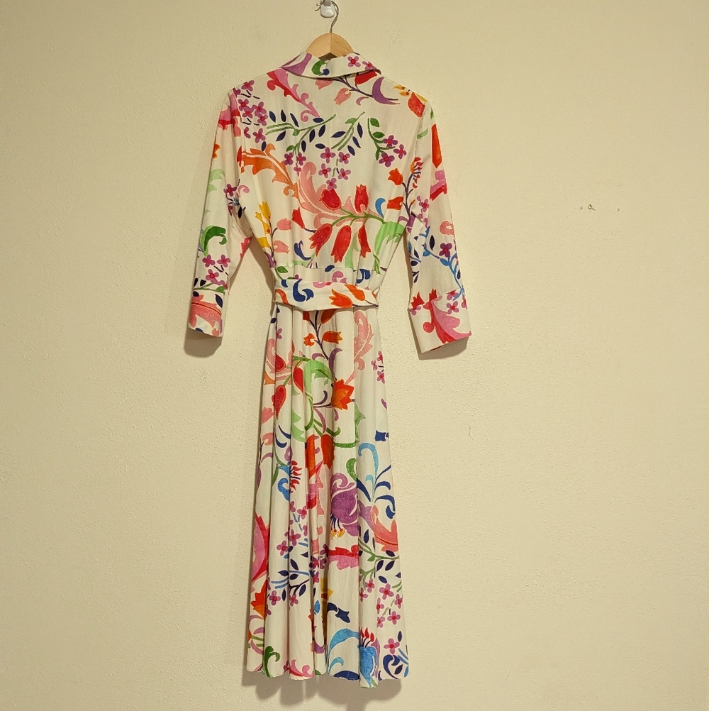 Zara Floral Midi Poplin Belted Shirt Dress Bloggers Fav. size L - Picture 6 of 7